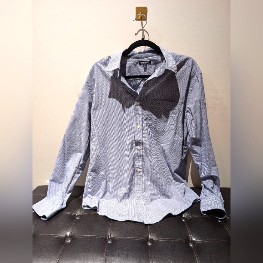 Men's Blue & White Checkered Button Up